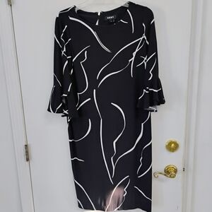 DKNY Long Sleeve Dress with Black and White Pattern
